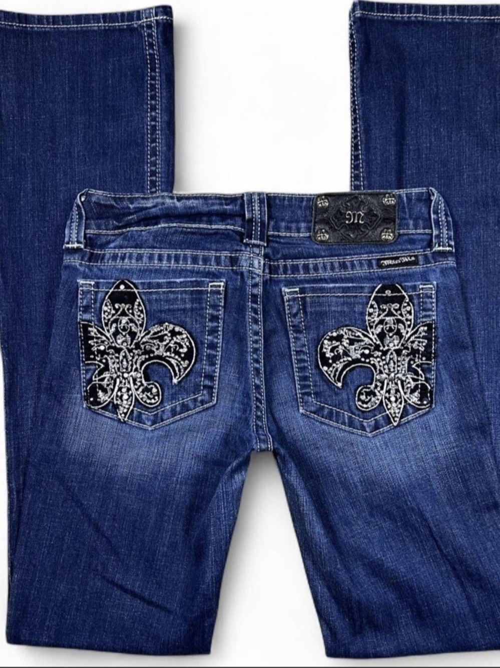 Miss Me Embellished Fleur-de-Lis Dark Blue Women's Jeans